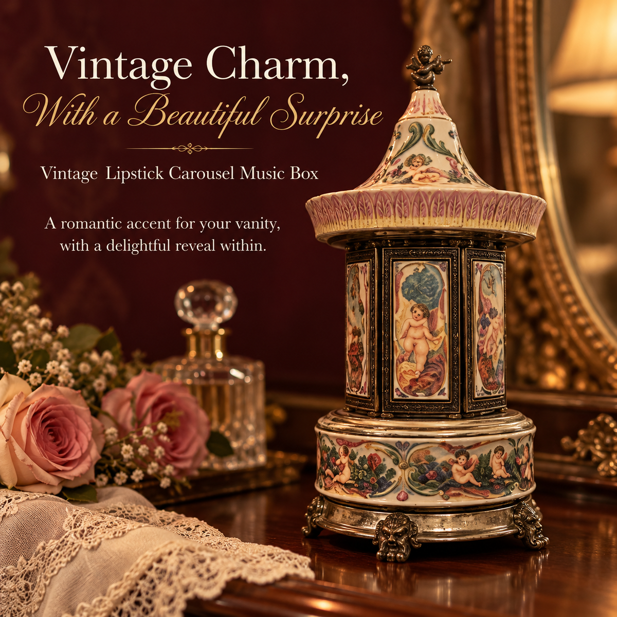 Vintage Lipstick Carousel Music Box