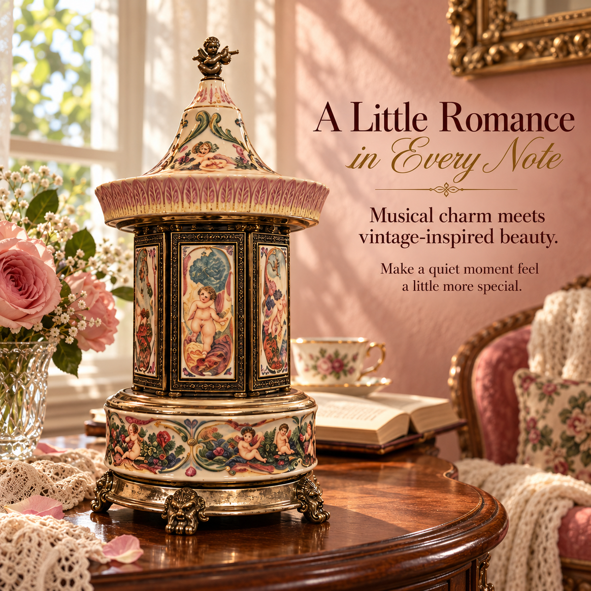 Vintage Lipstick Carousel Music Box
