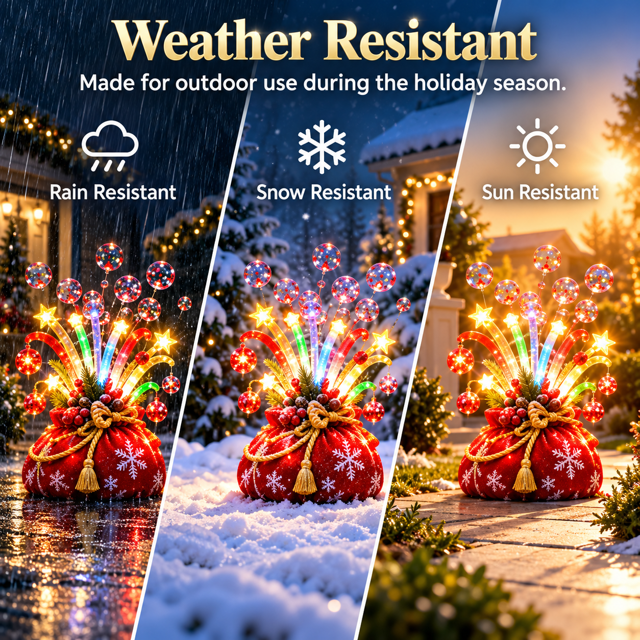 Product graphic outlining seasonal outdoor display information