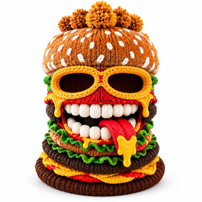 🍔🏂 3D Burger Monster Knit Ski Mask | Warm Full-Face Cover for Ski Trips, Parties & Winter Adventures ❄️