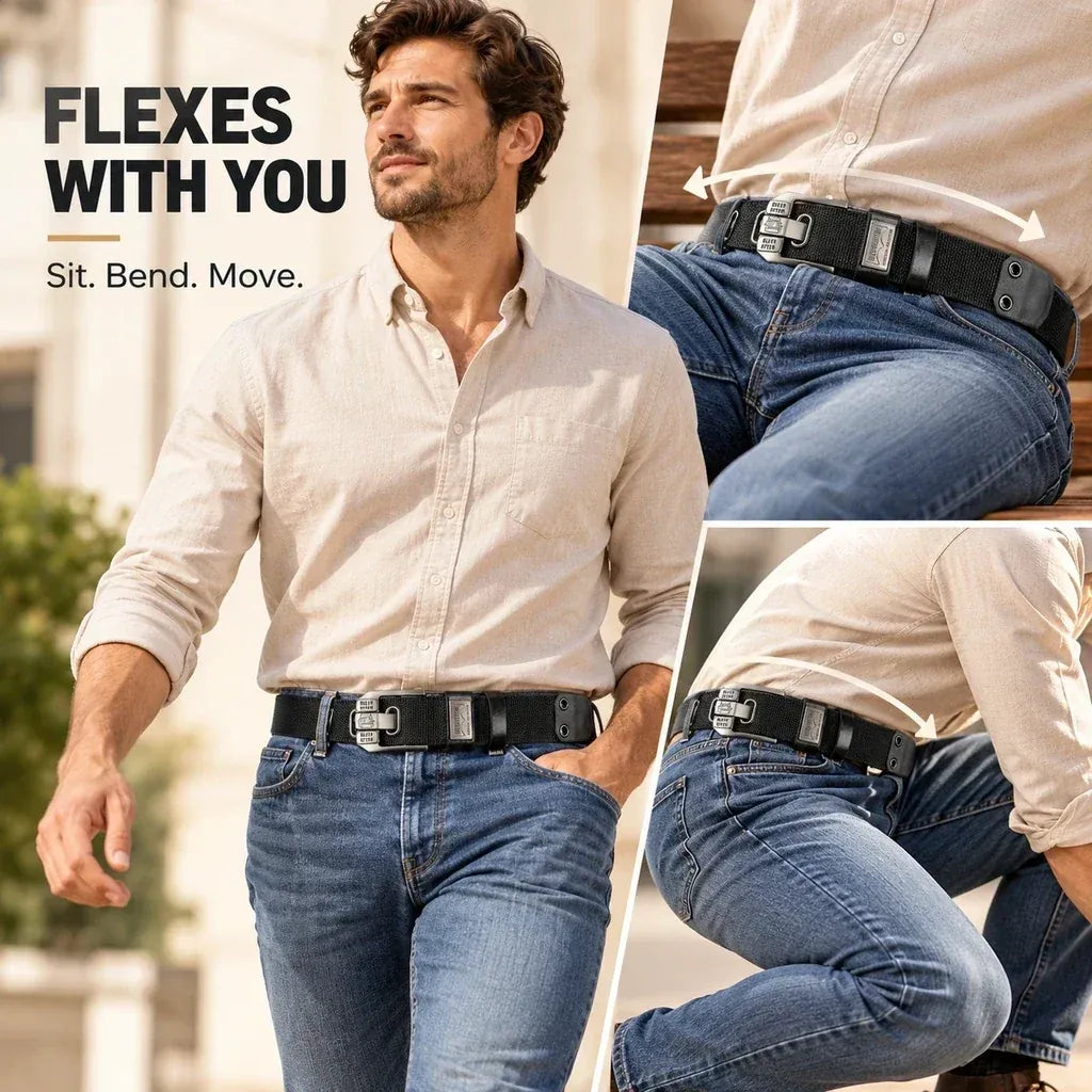 100% Handmade in USA-🔥 No-Hole Adjustable Stretch Work Belt with Square Metal Buckle