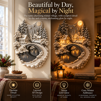 Moonlit Snowbridge Village™ Lighted 3D Wall Sculpture – Winter Village Wall Art with Warm LED Glow