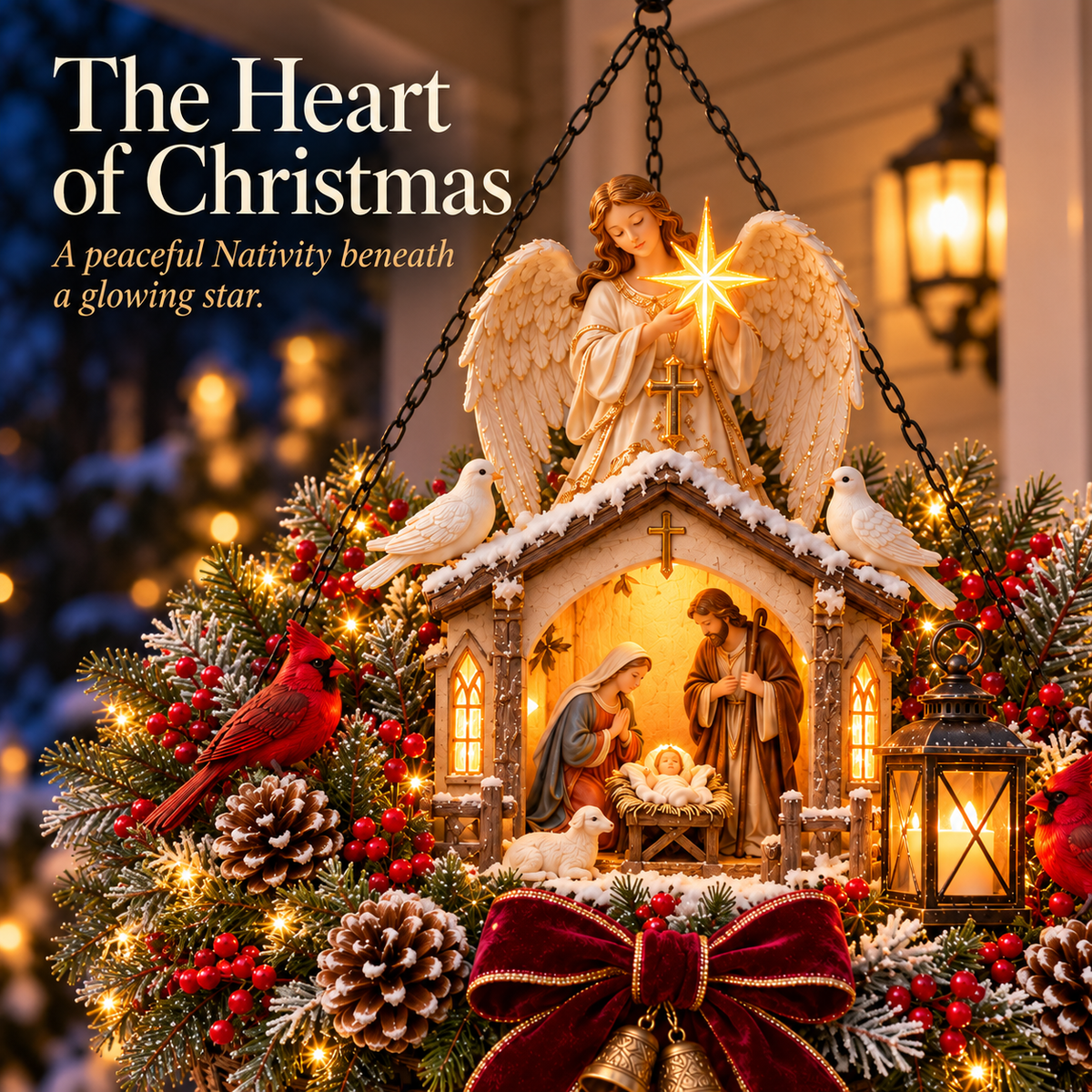✨ Holy Night Glow™ 🎄 Pre-Lit Nativity Christmas Hanging Basket | Pre-lit, weather-resistant, and zero maintenance ✝️