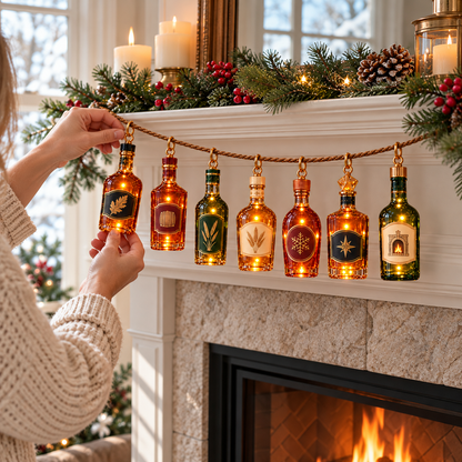 🎄Seven Casks of Christmas –✨ Lighted Whiskey-Inspired Bottle Ornament Garland