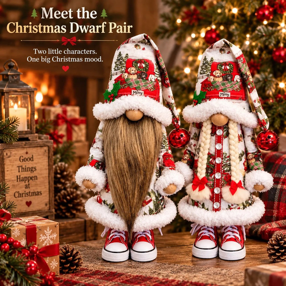 😍Festive Gnome Couple Figurines – Bearded & Braided Hair🎄