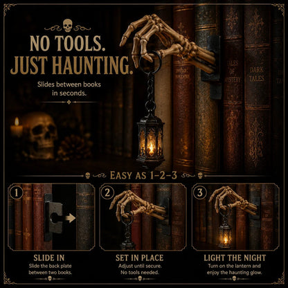 ⏳ Último Día 49% DE DESCUENTO – 💀 Linterna de Mano de Esqueleto – Decoración Gótica para Estantería con Luz Cálida