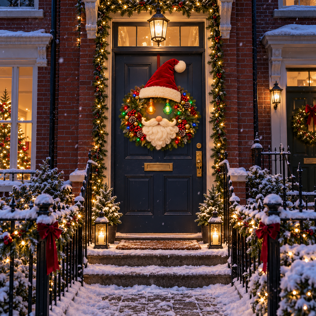 Jolly Glow™ Lighted Santa Christmas Wreath