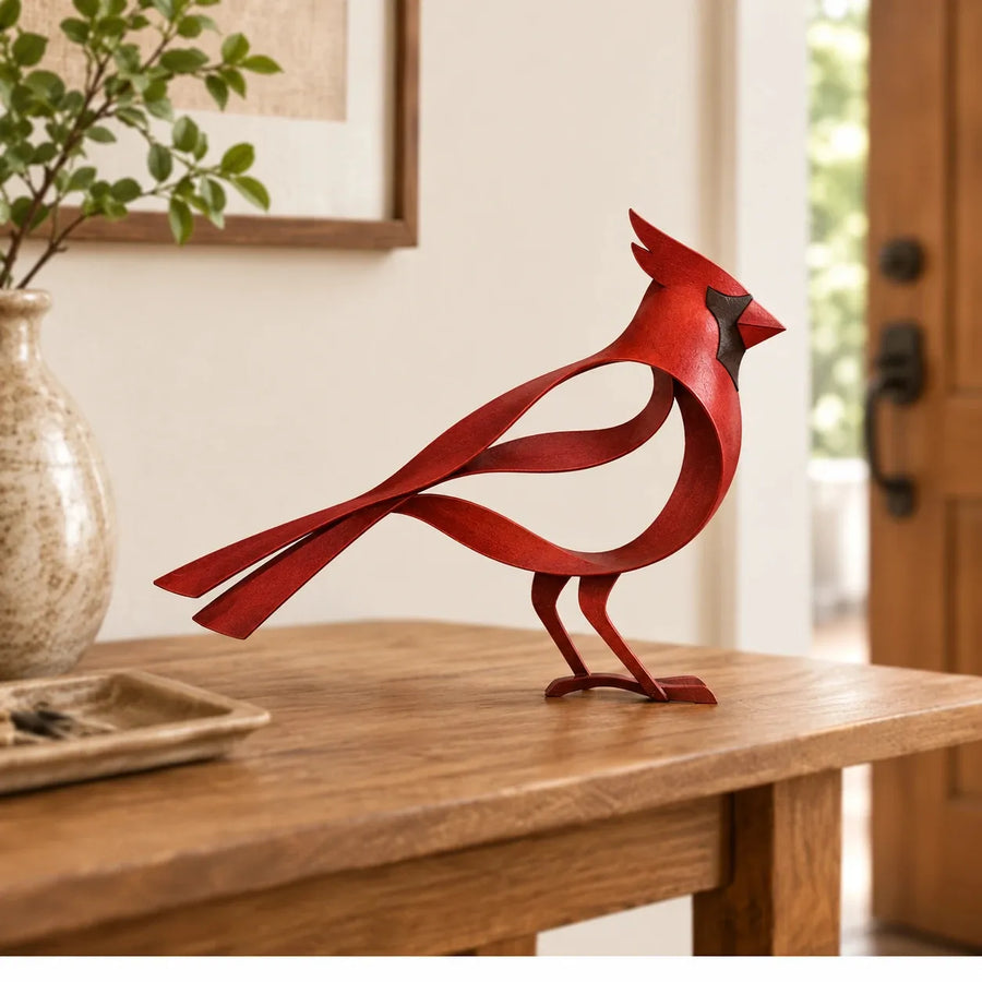 Red bird metal sculpture