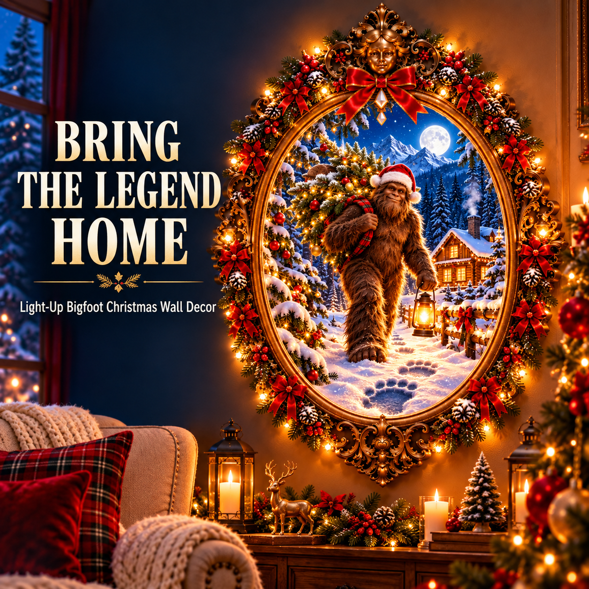👣Bigfoot’s Christmas Crossing  – Legendary Illuminated Holiday Art