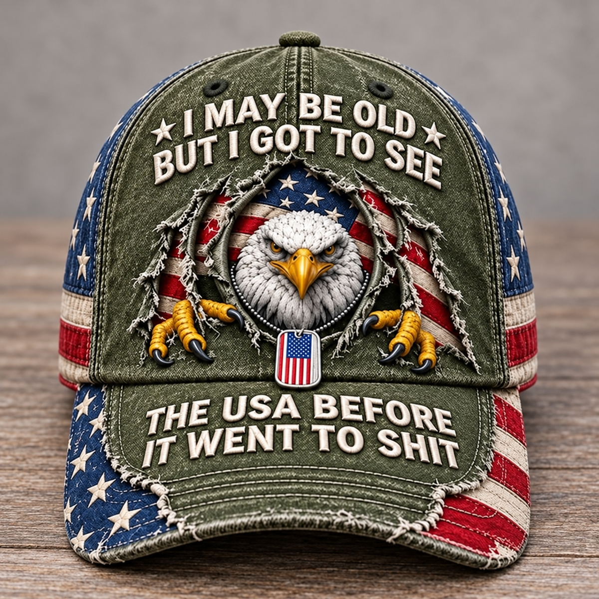 🦅 'I May Be Old But I Got To See The USA Before It Went To Shit' Vintage Eagle Washed Baseball Cap 🇺🇸