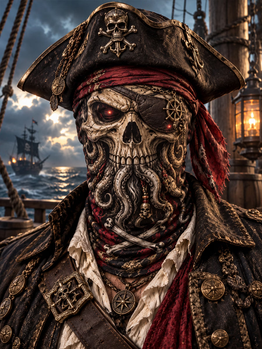 Men's Retro Fun Pirate Skull Print Face Mask