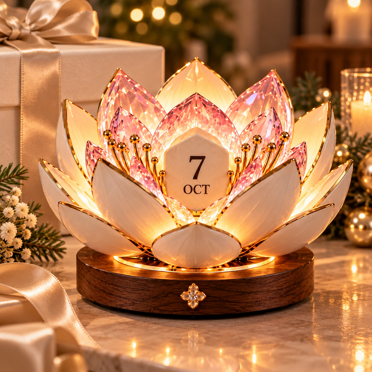 Blooming calendar displayed as a thoughtful gift beside a gift box