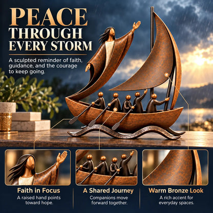 ⛵ Guided by Faith – Sailing Boat Sculpture with a Vintage Bronze-Tone Finish