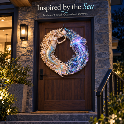 🌊 Ocean Enchantment – Lighted Mermaid & Jellyfish Wreath