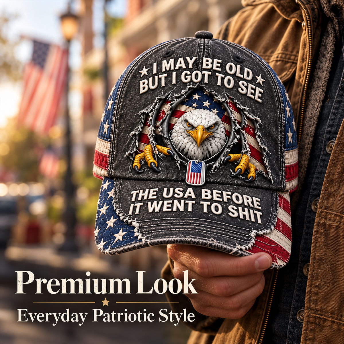 🦅 "I May Be Old But I Got To See The USA Before It Went To Shit" Vintage Eagle Embroidered Baseball Cap 🇺🇸