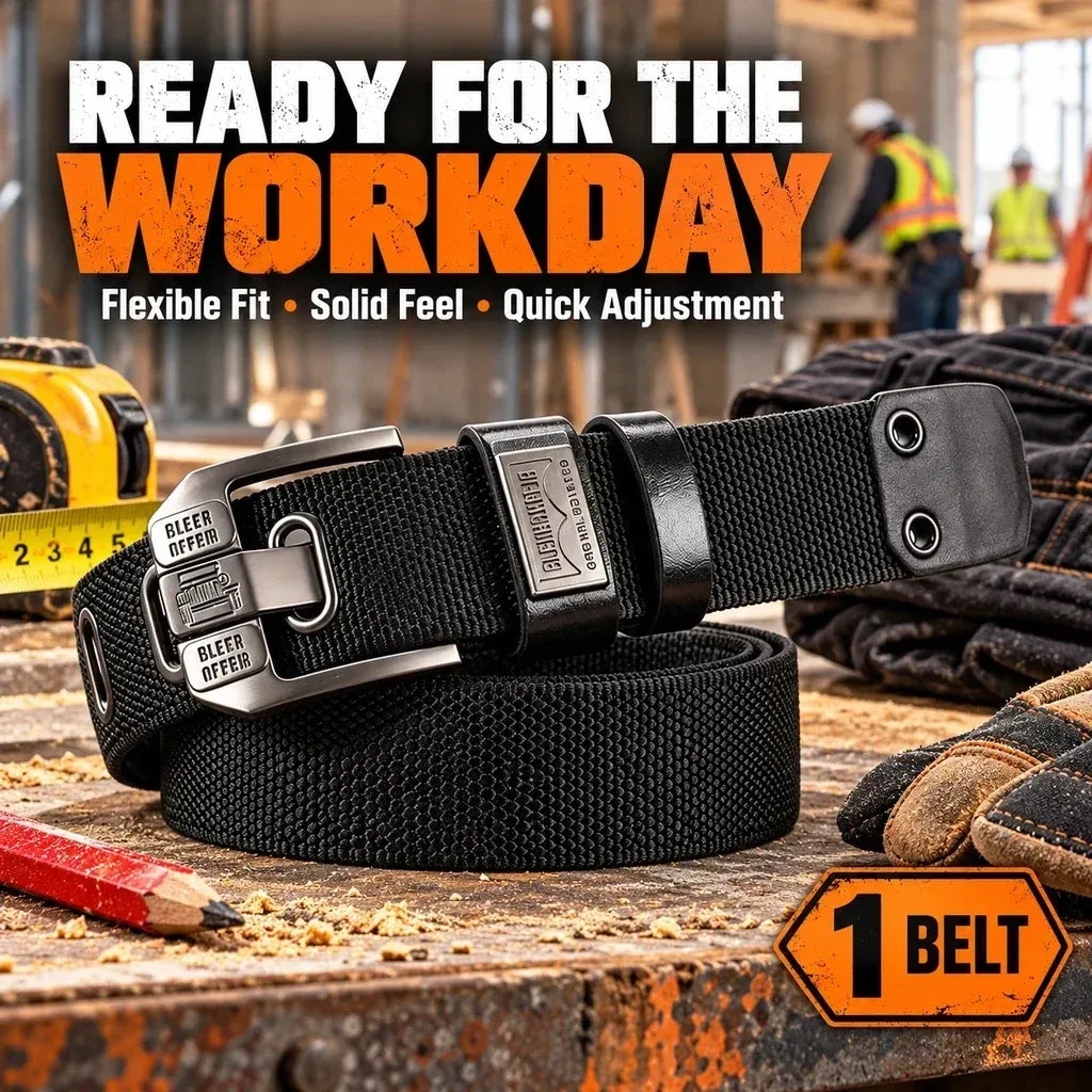 100% Handmade in USA-🔥 No-Hole Adjustable Stretch Work Belt with Square Metal Buckle