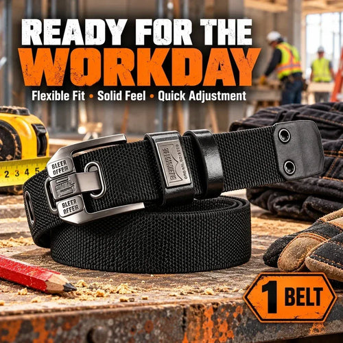 100% Handmade in USA-🔥 No-Hole Adjustable Stretch Work Belt with Square Metal Buckle