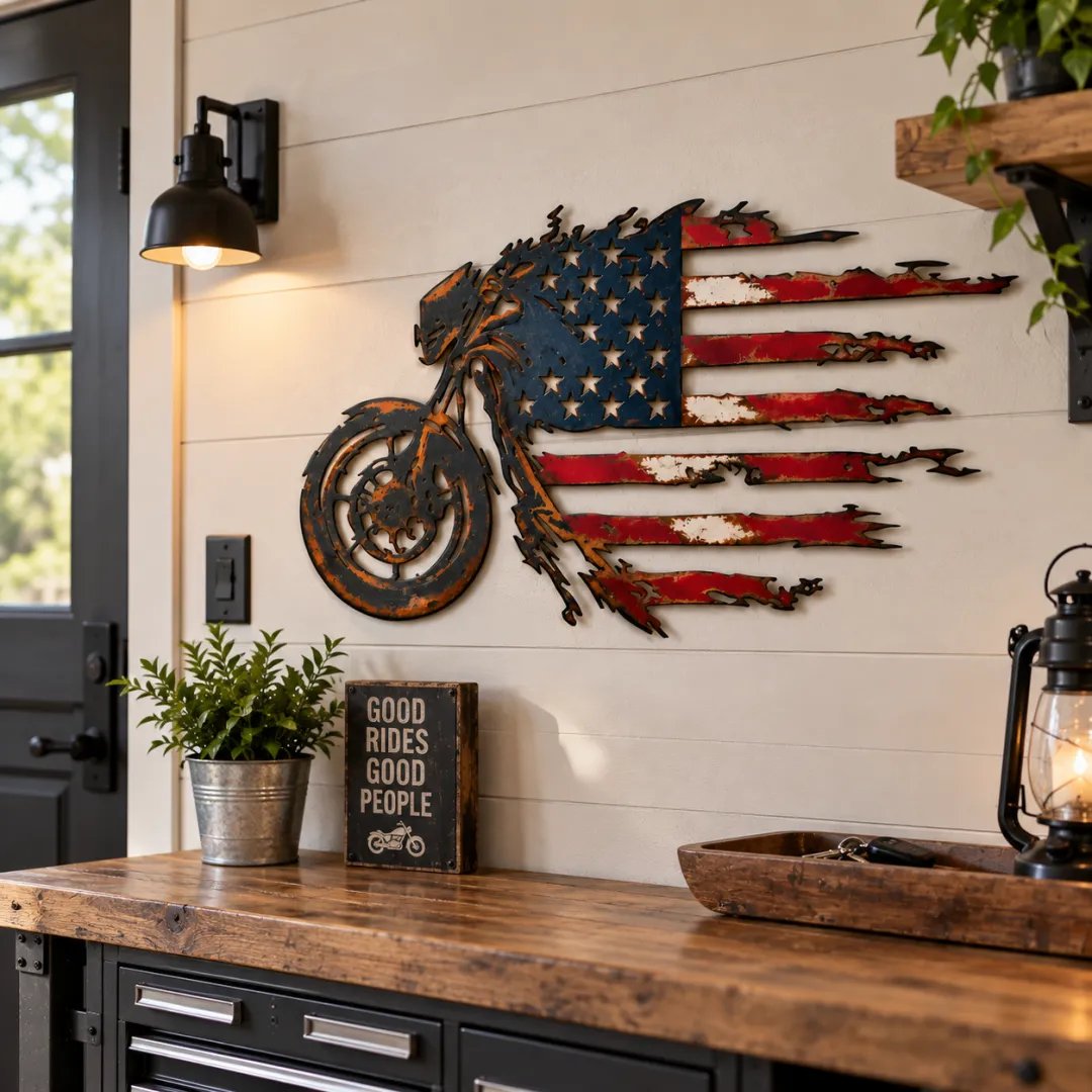 🔥American Pride Motorcycle Metal Wall Art