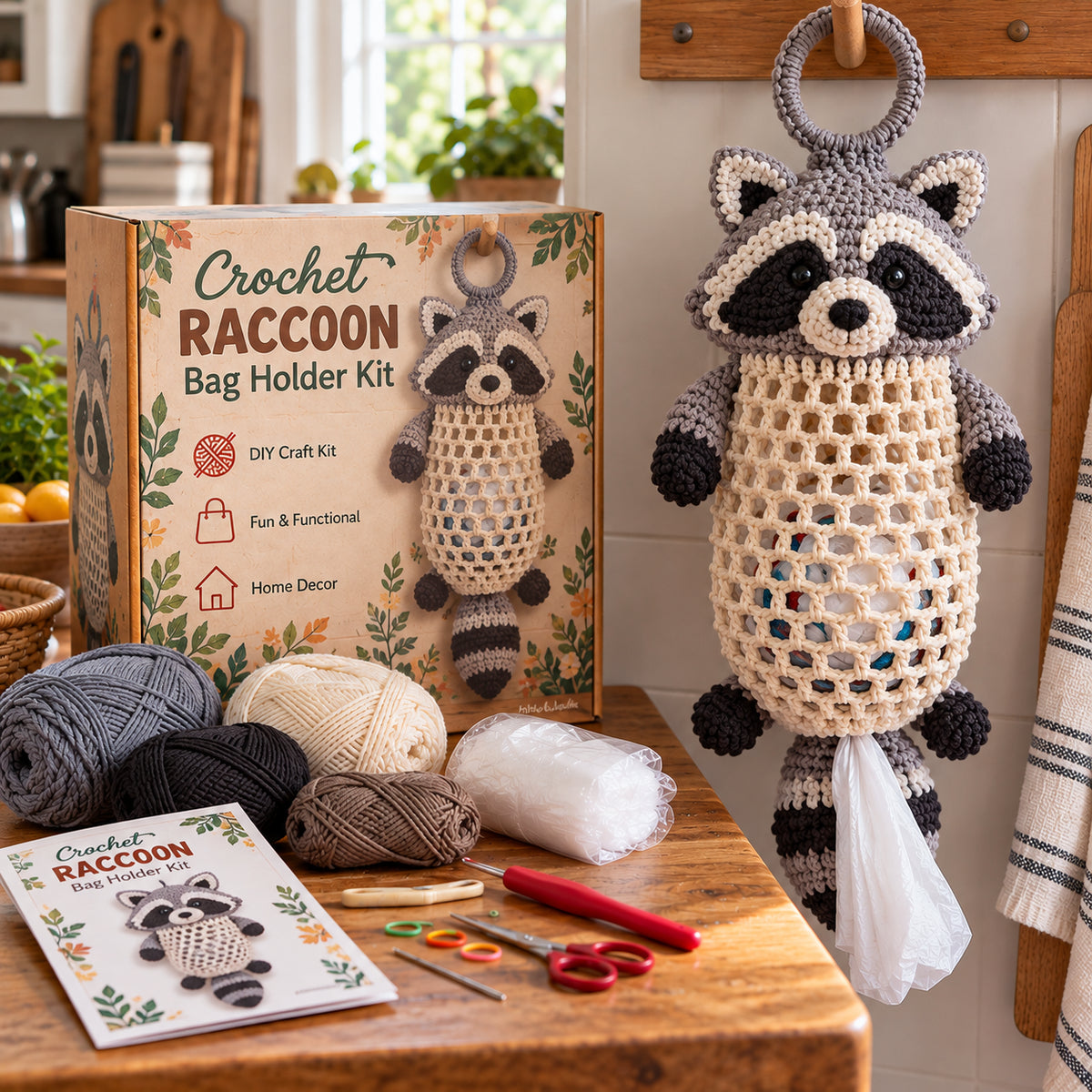 Raccoon crochet bag holder kit