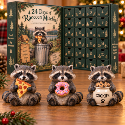 24 Days of Raccoon Mischief – Christmas Advent Calendar with 24 Collectible Figurines