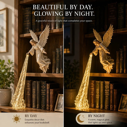 🕊️ Schutzengel-Bücherregal-Licht | Friedliche Engelsfigur mit warmem goldenen Lichtstrahl für Leseecken, Regale & bedeutungsvolle Geschenke ✨