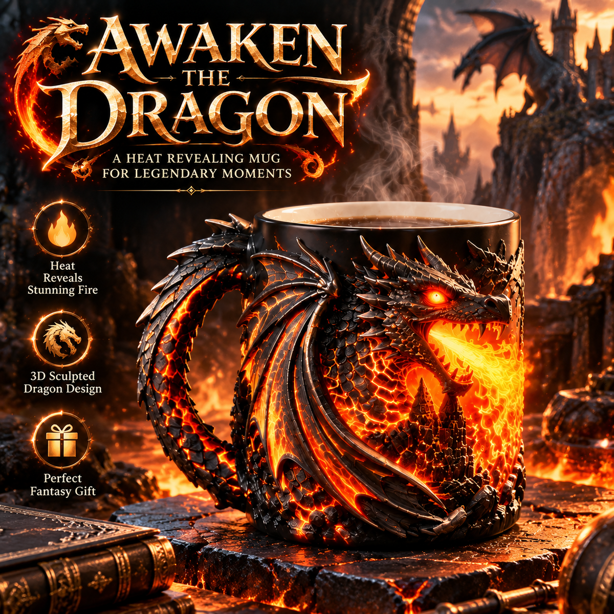 🐉Awaken the Dragon 3D Heat-Reveal Mug – 🔥Color-Changing Fantasy Coffee Cup