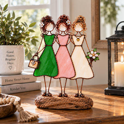 Side by Side Sisters Stained Glass-Inspired Friendship Figurine