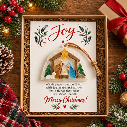 🎄✨ Christmas Joy™ – Sea Glass Nativity Ornament with Keepsake Greeting Card 💝