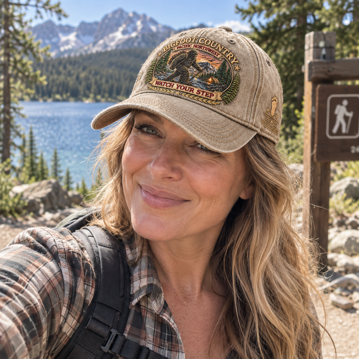Stone Khaki Bigfoot Country Cap casual mountain lake selfie