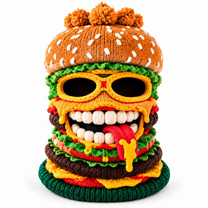 🍔🏂 3D Burger Monster Knit Ski Mask | Warm Full-Face Cover for Ski Trips, Parties & Winter Adventures ❄️