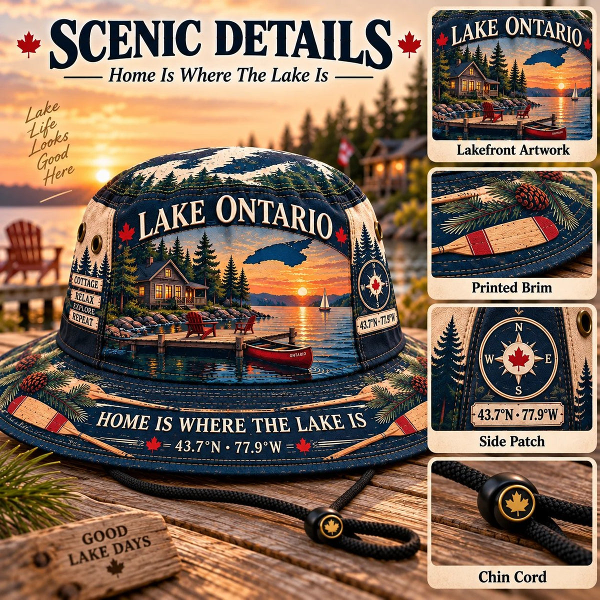 🔥🍁Lake Ontario Boonie Hat – Made for Lakeside Days (🧢100% Cotton)