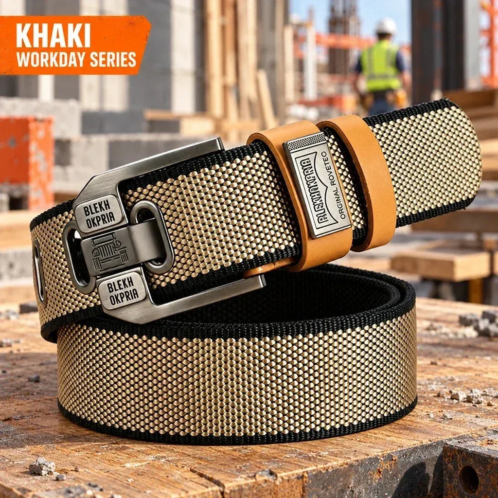 100% Handmade in USA-🔥 No-Hole Adjustable Stretch Work Belt with Square Metal Buckle