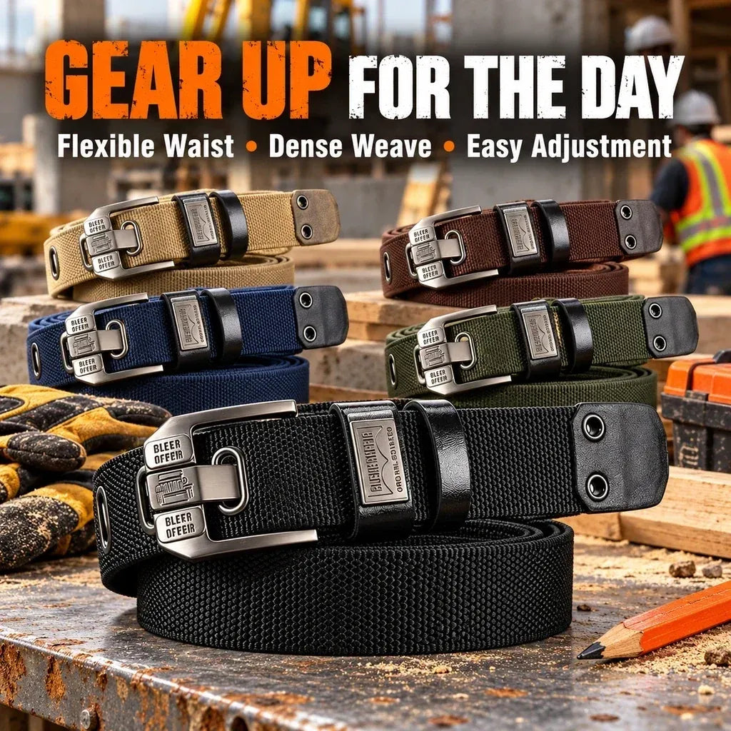100% Handmade in USA-🔥 No-Hole Adjustable Stretch Work Belt with Square Metal Buckle