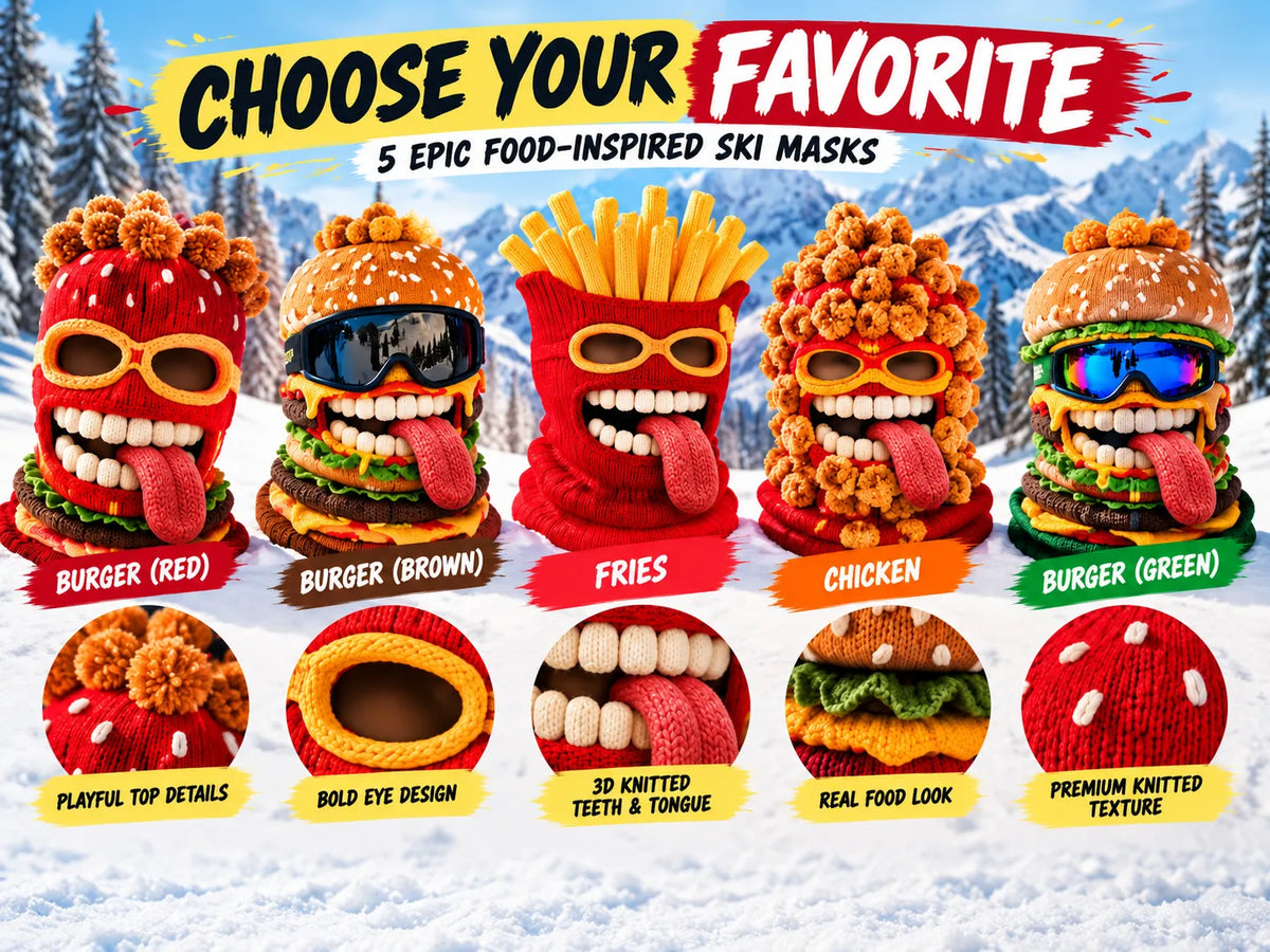 🍔🏂 3D Burger Monster Knit Ski Mask | Warm Full-Face Cover for Ski Trips, Parties & Winter Adventures ❄️