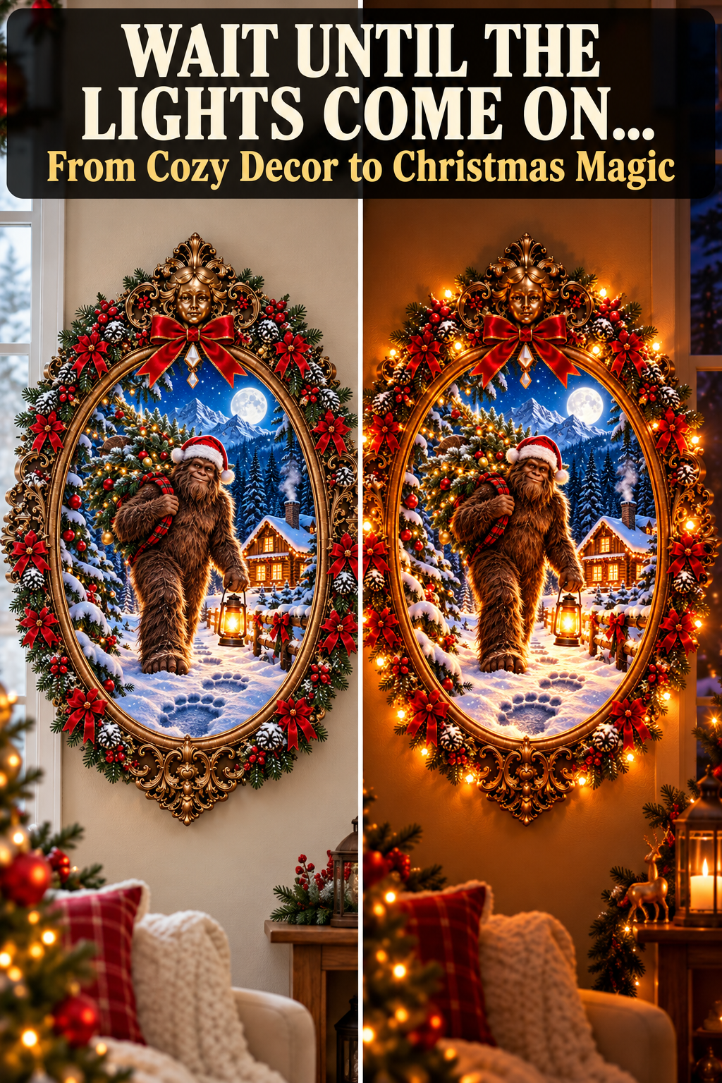 👣Bigfoot’s Christmas Crossing  – Legendary Illuminated Holiday Art