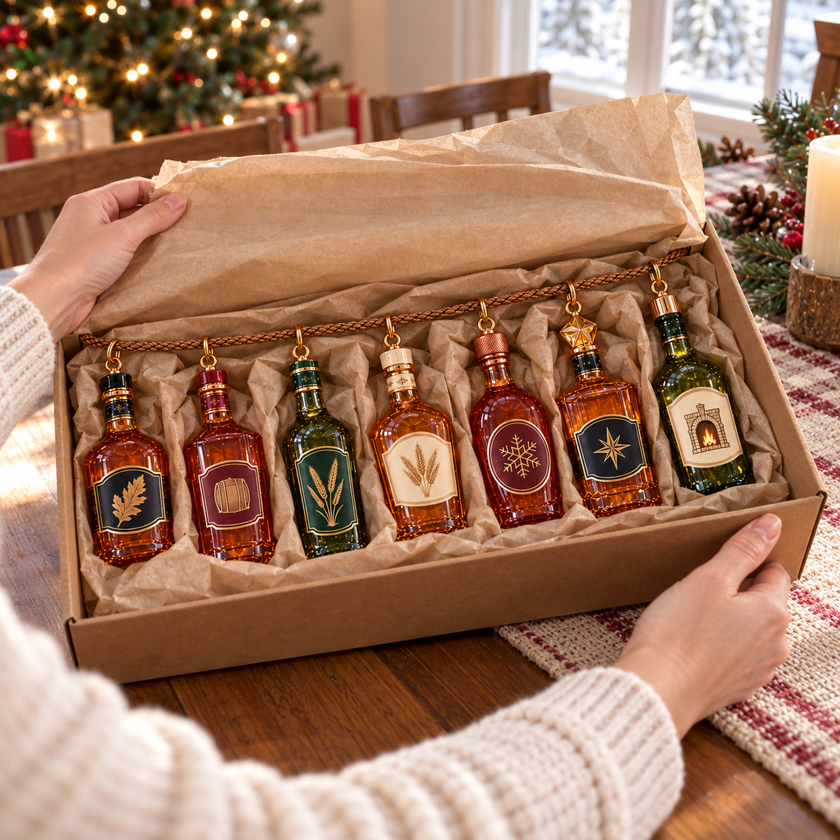 🎄Seven Casks of Christmas –✨ Lighted Whiskey-Inspired Bottle Ornament Garland
