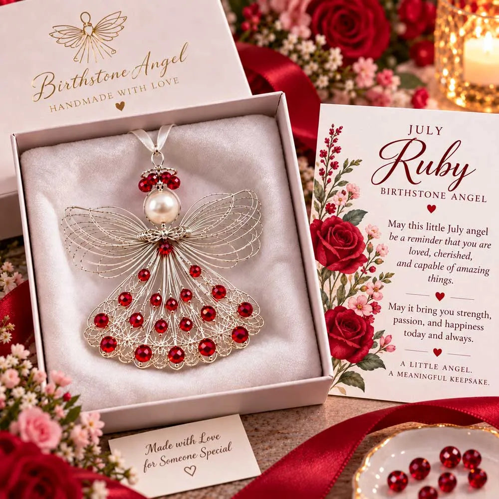 ⏳ Last Day 50% OFF – 👼Handmade Birthstone Angel Wire Ornament |12 Meaningful Birthstone Colors with Keepsake Card ✨