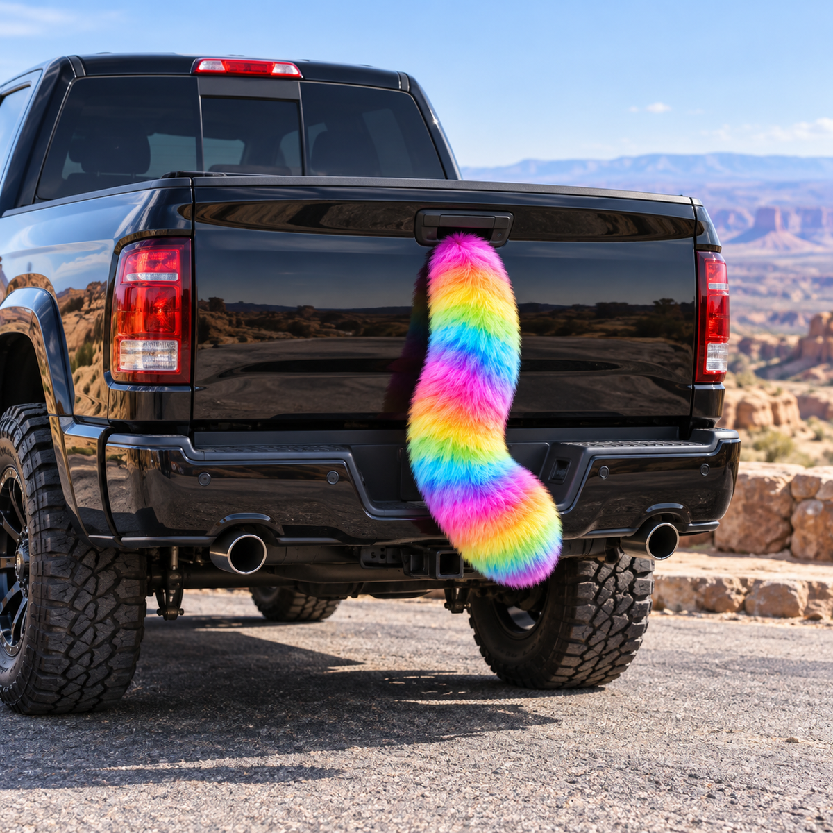 Electric Violet furry truck tail at night