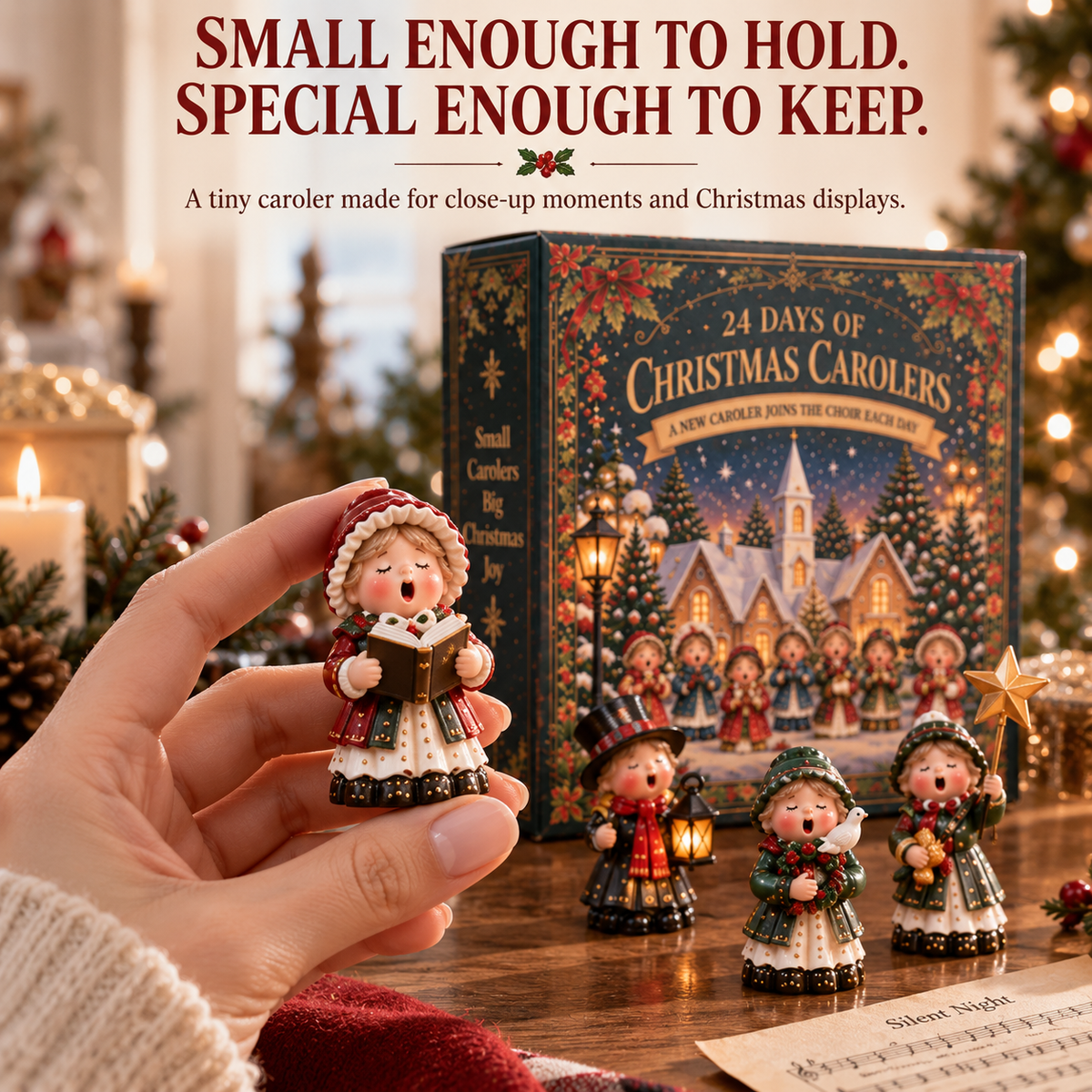 Mini Christmas caroler held in hand