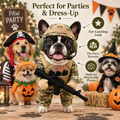 Military Camo Soldier Dog Costume – Complete 5-Piece Tactical Set
