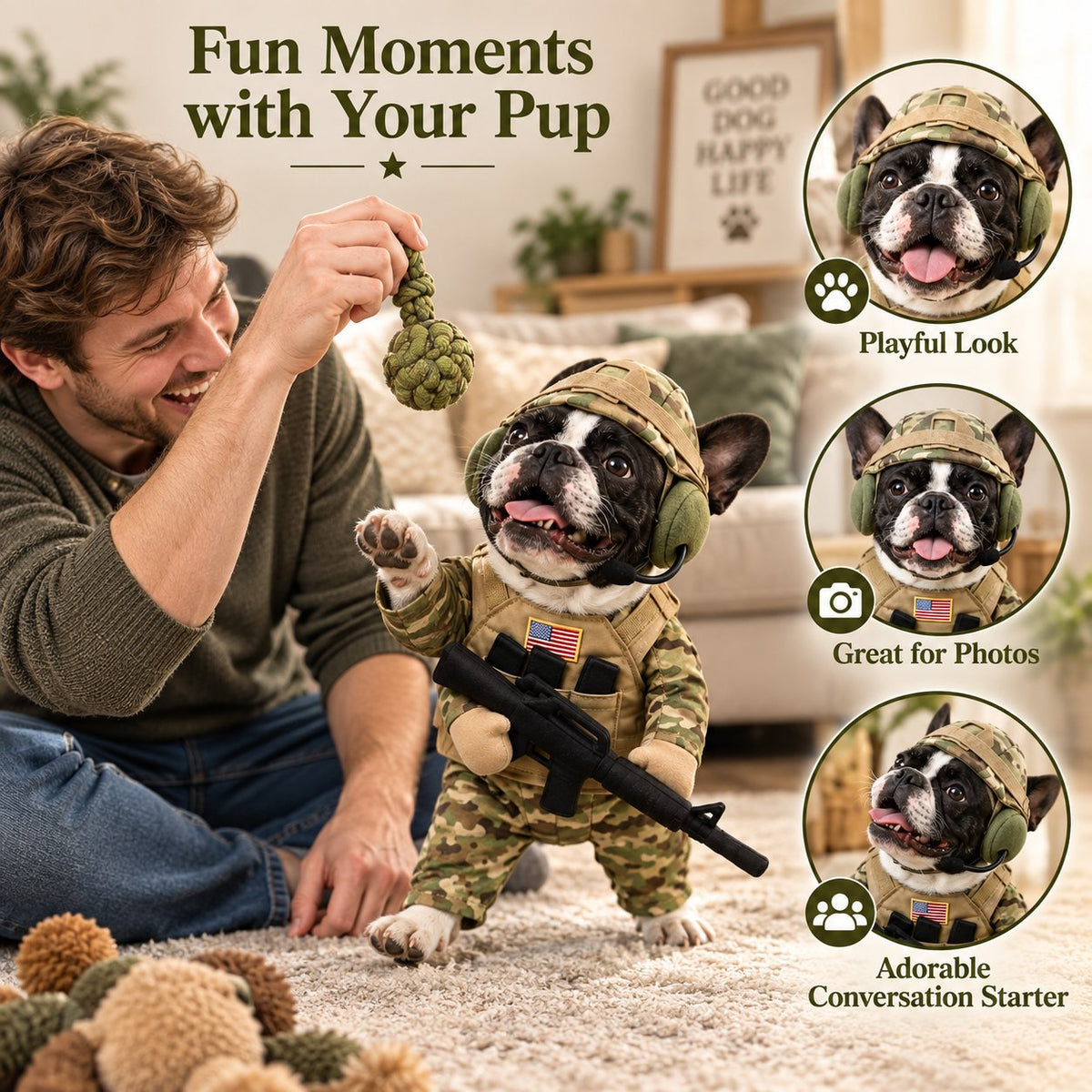 Military Camo Soldier Dog Costume – Complete 5-Piece Tactical Set
