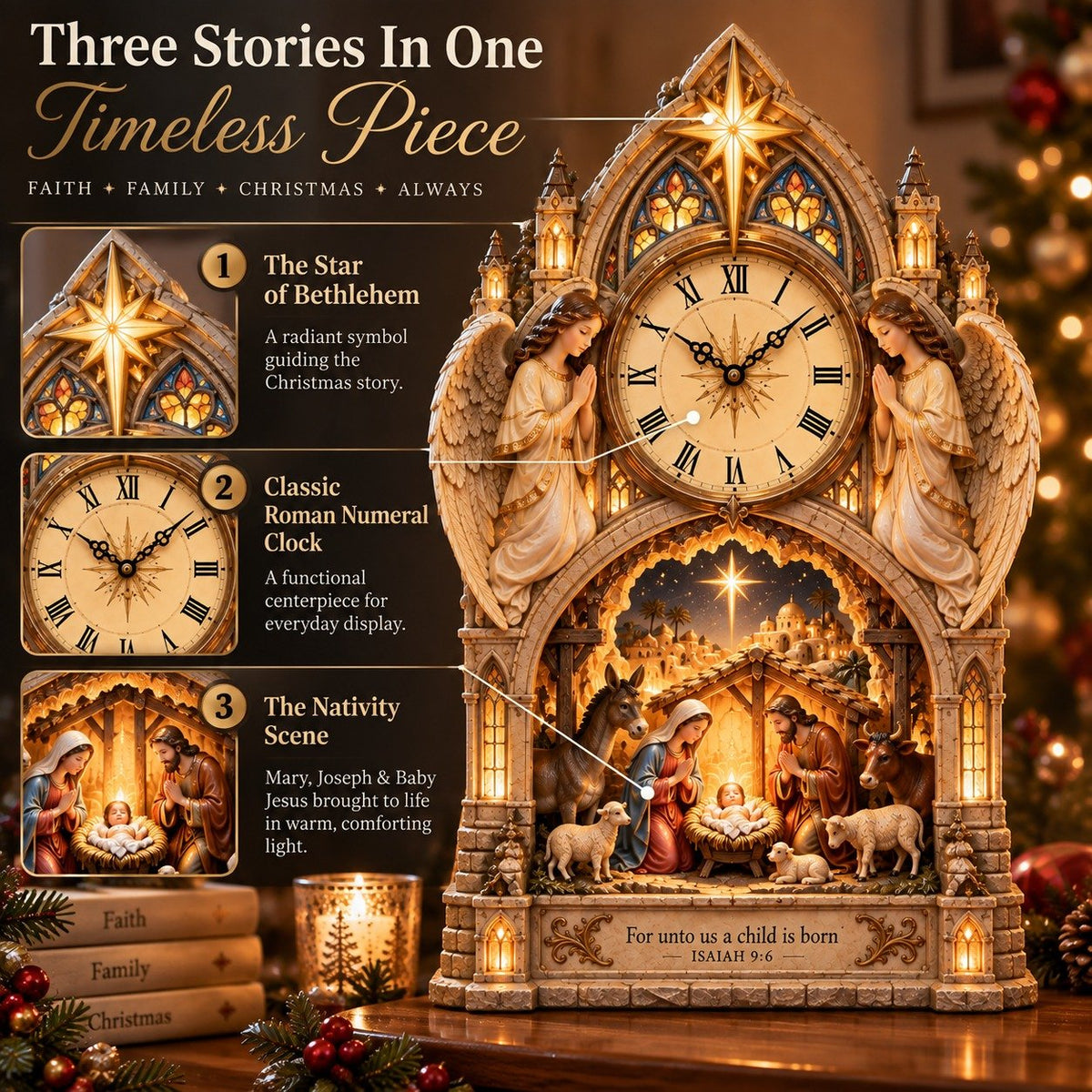 🔥🪽Bethlehem Nativity Cathedral Clock – A Glowing Tribute to the Christmas Story