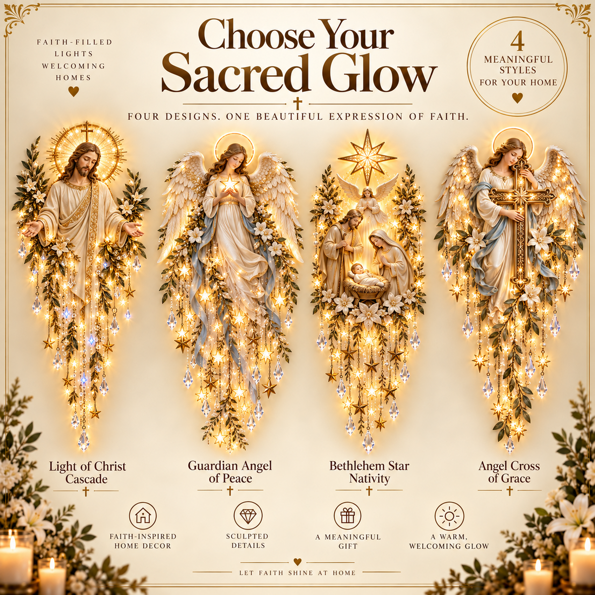 All four Sacred Glow Collection designs with their names