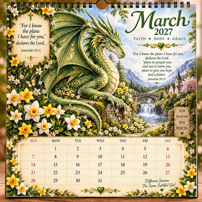 🔥LAST DAY 50% OFF - 🐉📖2027 Dragon Seasons of Faith Calendar – 12 Fantasy Dragons, Scripture & Seasonal Christian Art