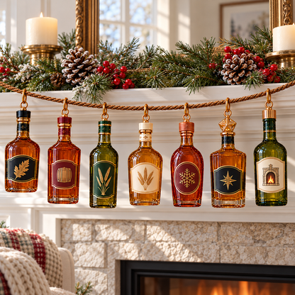 🎄Seven Casks of Christmas –✨ Lighted Whiskey-Inspired Bottle Ornament Garland