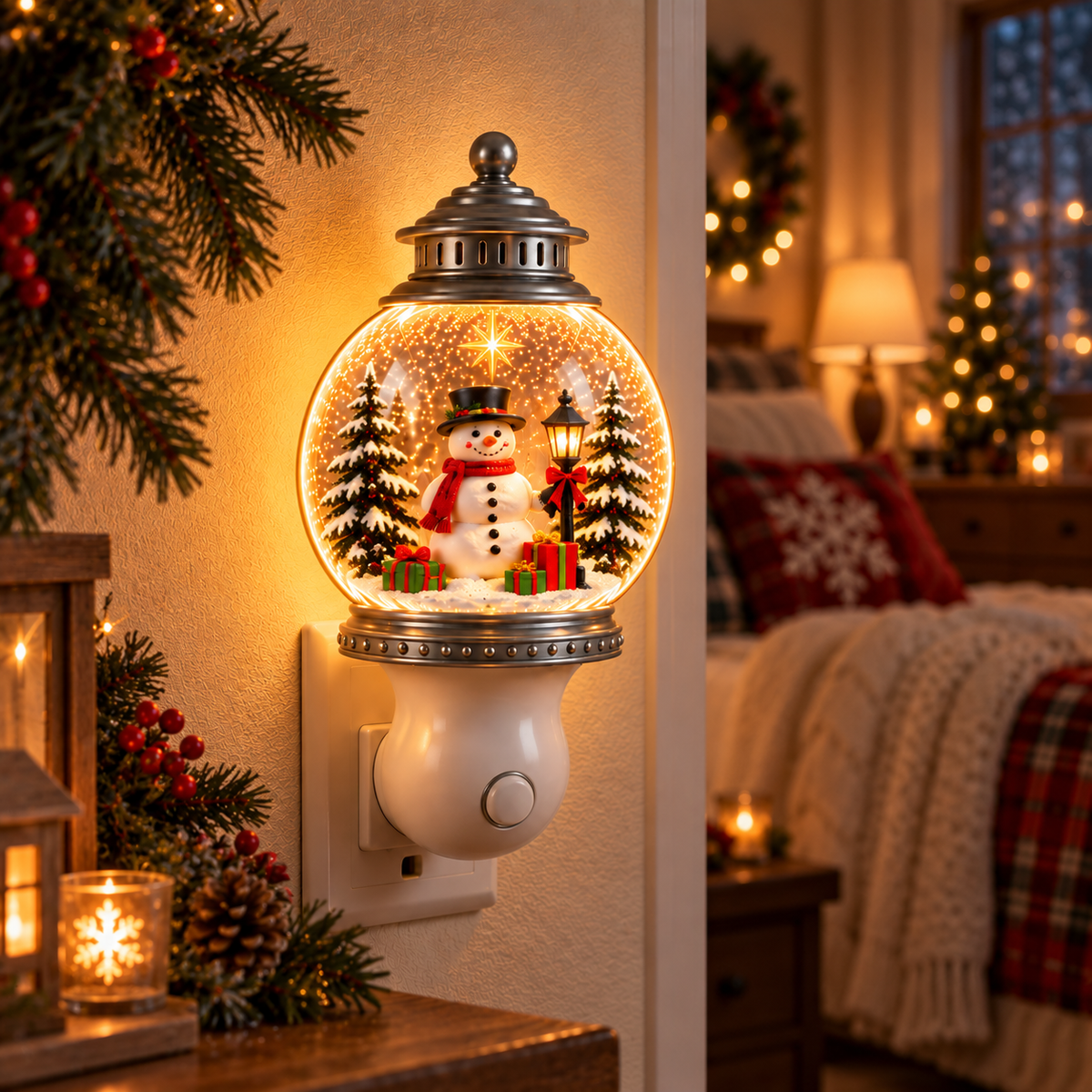 2027 Nestmiro® Cuentos de Navidad que brillan  Luz nocturna de globo de nieve enchufable