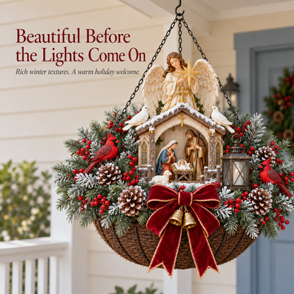 ✨ Holy Night Glow™ 🎄 Pre-Lit Nativity Christmas Hanging Basket | Pre-lit, weather-resistant, and zero maintenance ✝️