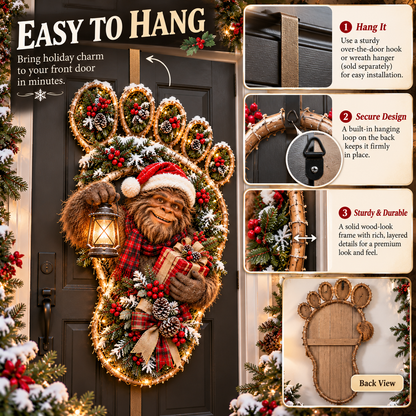 ⏰Limited Stock 50% OFF - 🎄 Christmas Footprint Door Hanger | Lighted Woodland Holiday Decor