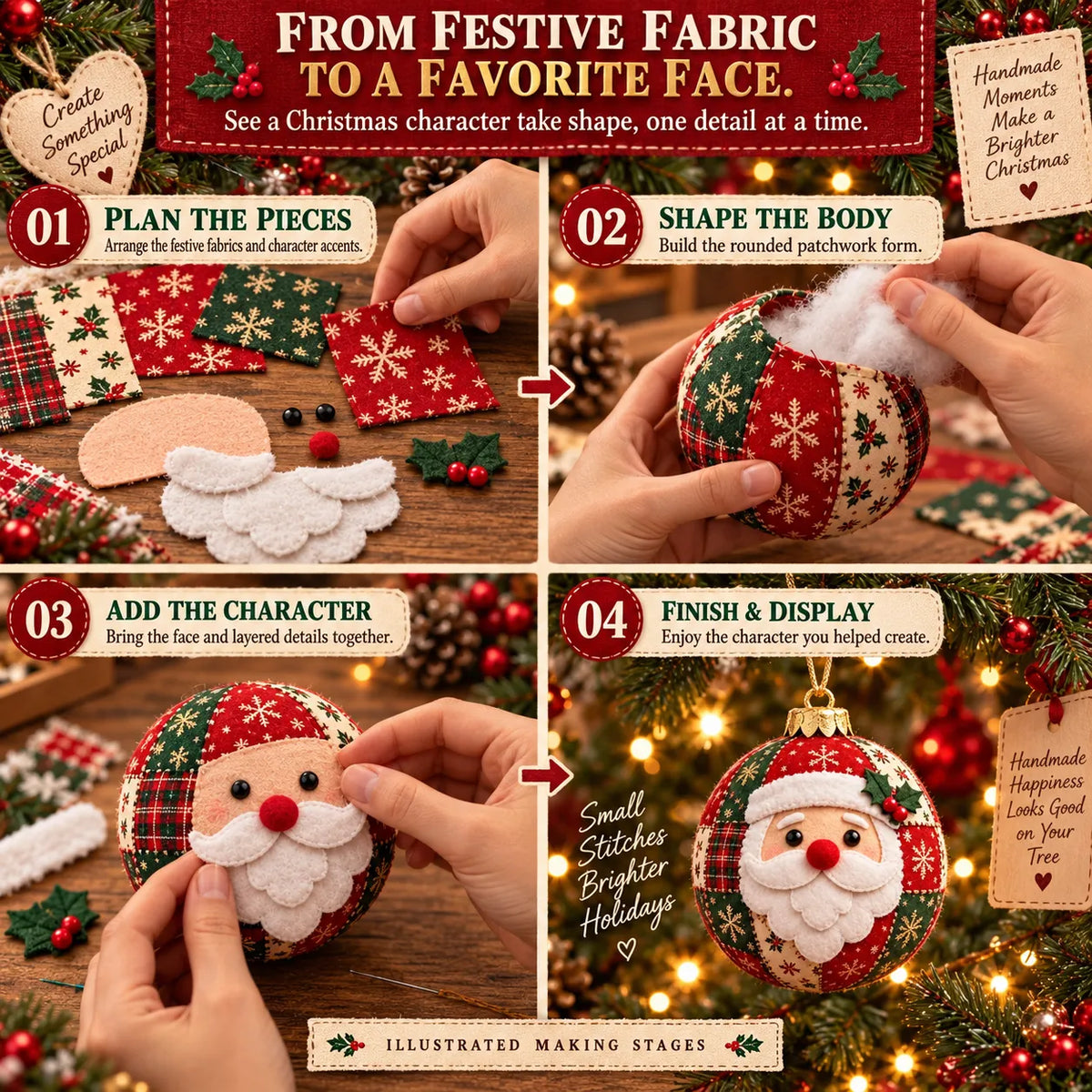 🧘Relaxing & Beginner-Friendly- 🎄Cozy Patchwork Christmas Ornament Collection✨Relaxing DIY Craft to Create Stunning Christmas Artwork