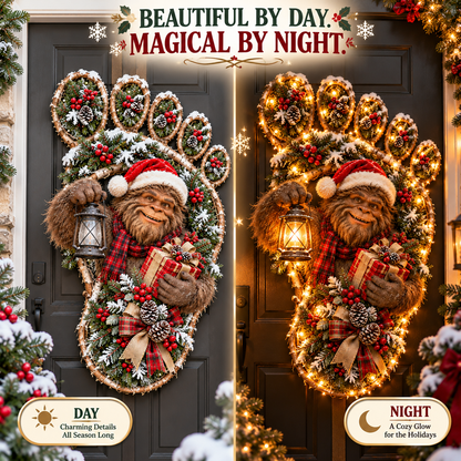 ⏰Limited Stock 50% OFF - 🎄 Christmas Footprint Door Hanger | Lighted Woodland Holiday Decor